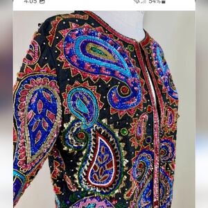 Adrianna Papell Vintage Paisley Beaded Silk Jacket